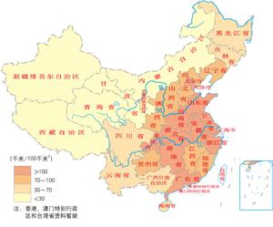 2010年中国交通线路密度分布