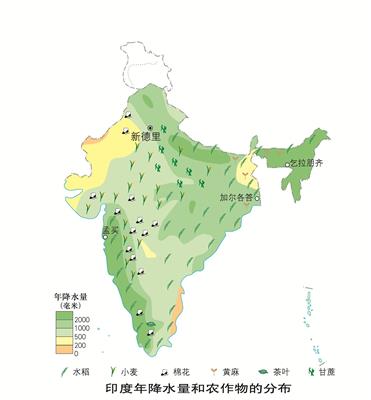10.16 印度年降水量和农作物的分布